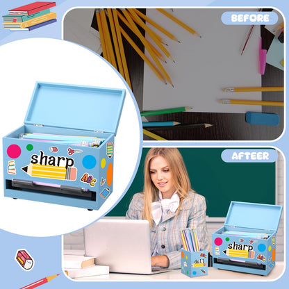 Watersay 108 Pcs Pencil Dispenser Kit for Classroom Wooden Sharp and Dull Pencil Holder 50 Pencils 50 Sharpener 6 Sticker Classroom Teacher Must Have Straw Dispenser for Back to School(Yellow)