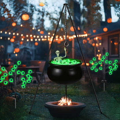 MiniInflat 6 Pack Halloween Decorations Outdoor Included Large Witches Cauldron on Tripod with String Light Eyeball and Skeleton 3 Pcs 6 ft Lighted Witch Stakes 2 Pcs Solar Eyeball Light for Yard Lawn