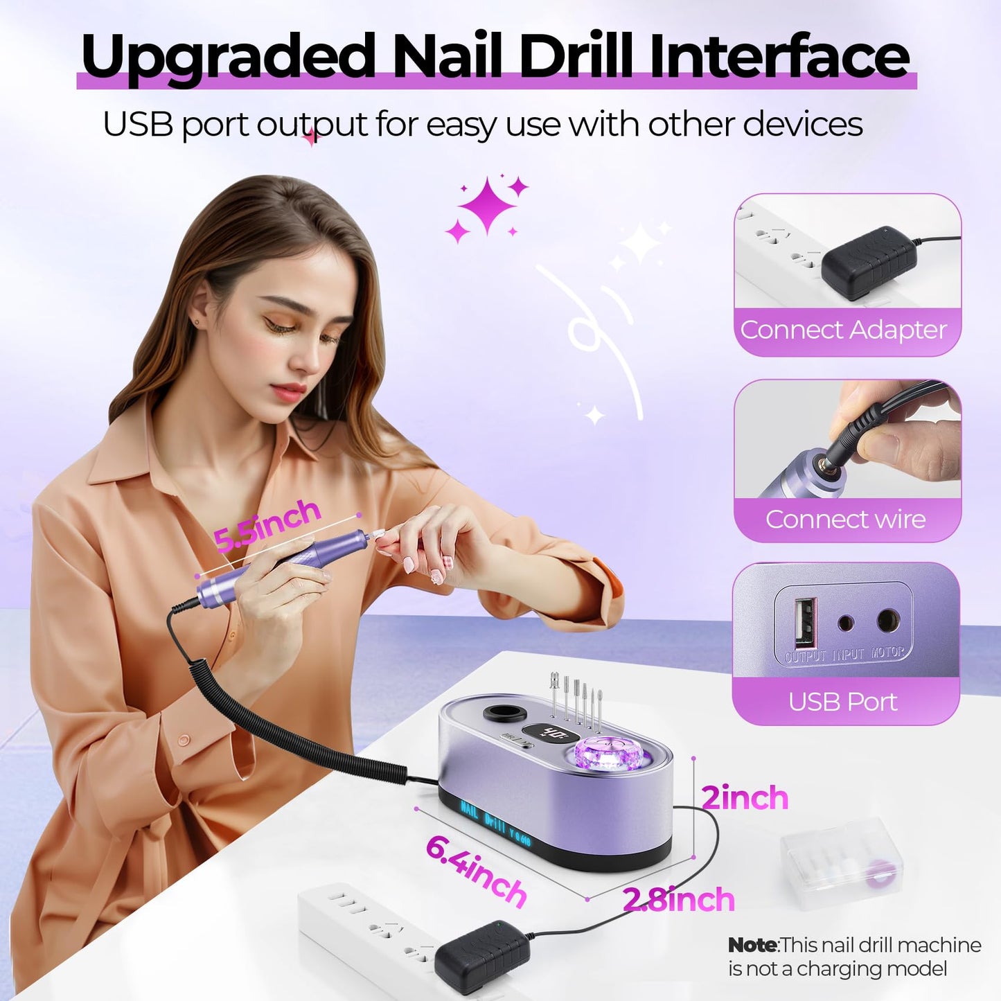 40000RPM Electric Nail File Drill Professional Kit, Drill Machine with LCD Display, Manicure Pedicure Polishing Acrylic Gel Nail Grinder for Salon, Home Use