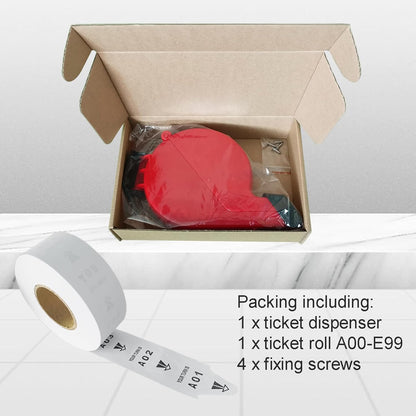 Ticket Dispenser Take A Number System with 1 Roll 2 Digit Paper 4 Groups Number (A01-E99, red)