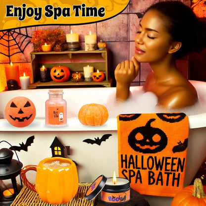 Larchio Boo Basket Stuffers for Women Teen Girls, Halloween Gifts for Teens Adult with Pumpkin Mug Halloween Socks and Self Spa Gift for Family Friends