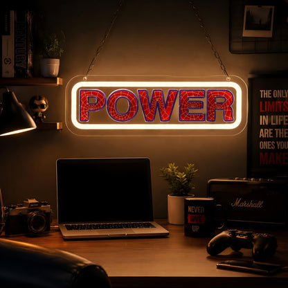 AGJKSGH Power Neon Sign Spider Web Lettering LED Light Up Sign for Wall Decor, Cool Superhero Theme Comic Neon Light for Kids Boys Bedroom Gaming Room, Trendy Birthday Gifts with Chain