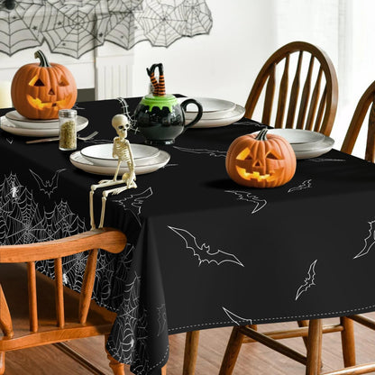 QIALETS 60x120 Inch Halloween Tablecloth Black Spider Web Hollow Bat Cobweb Table Covers for Outdoor Indoor Party Decorations