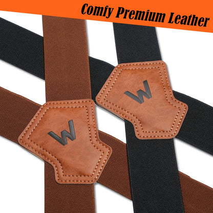WELKINLAND 2-Piece Clip-On Suspenders Set, Comfy 2 Inch Suspenders for Men, Suspenders for Men Heavy Duty, Sturdy Work Suspenders for Mens Elastic, Adjustable mens gift set