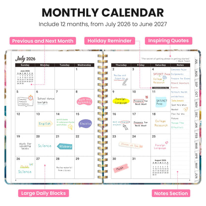 Academic Planner 2026-2027, Monthly and Weekly Calendar Planner, July 2026 - June 2027, Pretty Hardcover Teacher Student Planning Agenda Book with Tabs, Fit for School Office Supplies, 6.3" x 8.5", Fawn Whisper