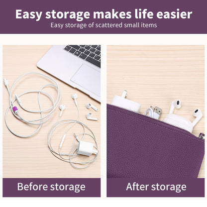 Genuine Leather Zipper Purse, Travel Makeup Bag With Zipper for Men Women Coin Bag Lipstick Cosmetic Accessories Organizer, Travel Kit Storage Pouch (Purple)
