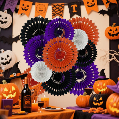 Halloween Hanging Honeycomb Round Paper Fans Decoration Theme Tissue Paper Fan Garland for Shower Birthday Graduation Wedding Party Supplies 11 Count