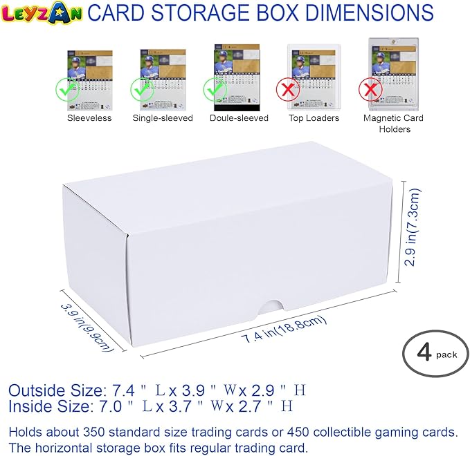Trading-Card Storage Box, 4-Pack • 400 Count Corrugated Cardboard Storage Box with dividers & labels for TCG/Magic/Mtg Storage and Collection, 7 INCH Horizontal