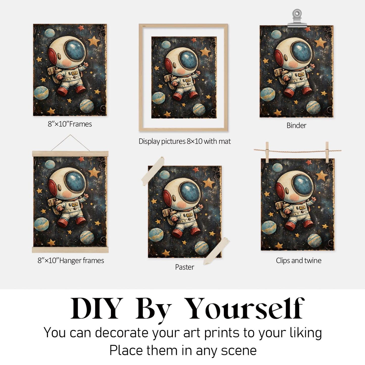 Locomiss Space Nursery Wall Art Decor, Space Solar System Planets Rocket Astronaut Galaxy Prints Posters for Kids Boy Nursery Room Bedroom Playroom Wall Decor, Set of 4, 8x10 Unframed
