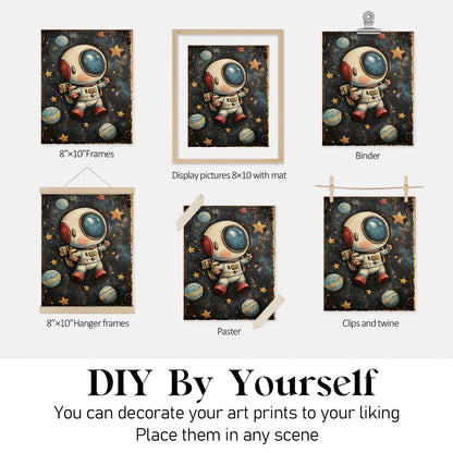 Locomiss Space Nursery Wall Art Decor, Space Solar System Planets Rocket Astronaut Galaxy Prints Posters for Kids Boy Nursery Room Bedroom Playroom Wall Decor, Set of 4, 8x10 Unframed