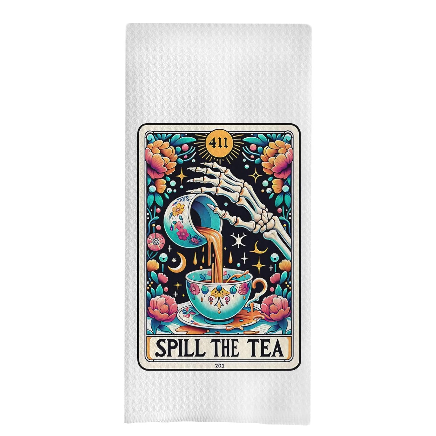 uinwk Spill The Tea Funny Tarot Card Kitchen Towels, Halloween Gothic Skeleton Kitchen Dish Towels, Gothic Kitchen Bathroom Decor, Halloween Skull Decorative Hand Towels for Bathroom 16x24 Inches