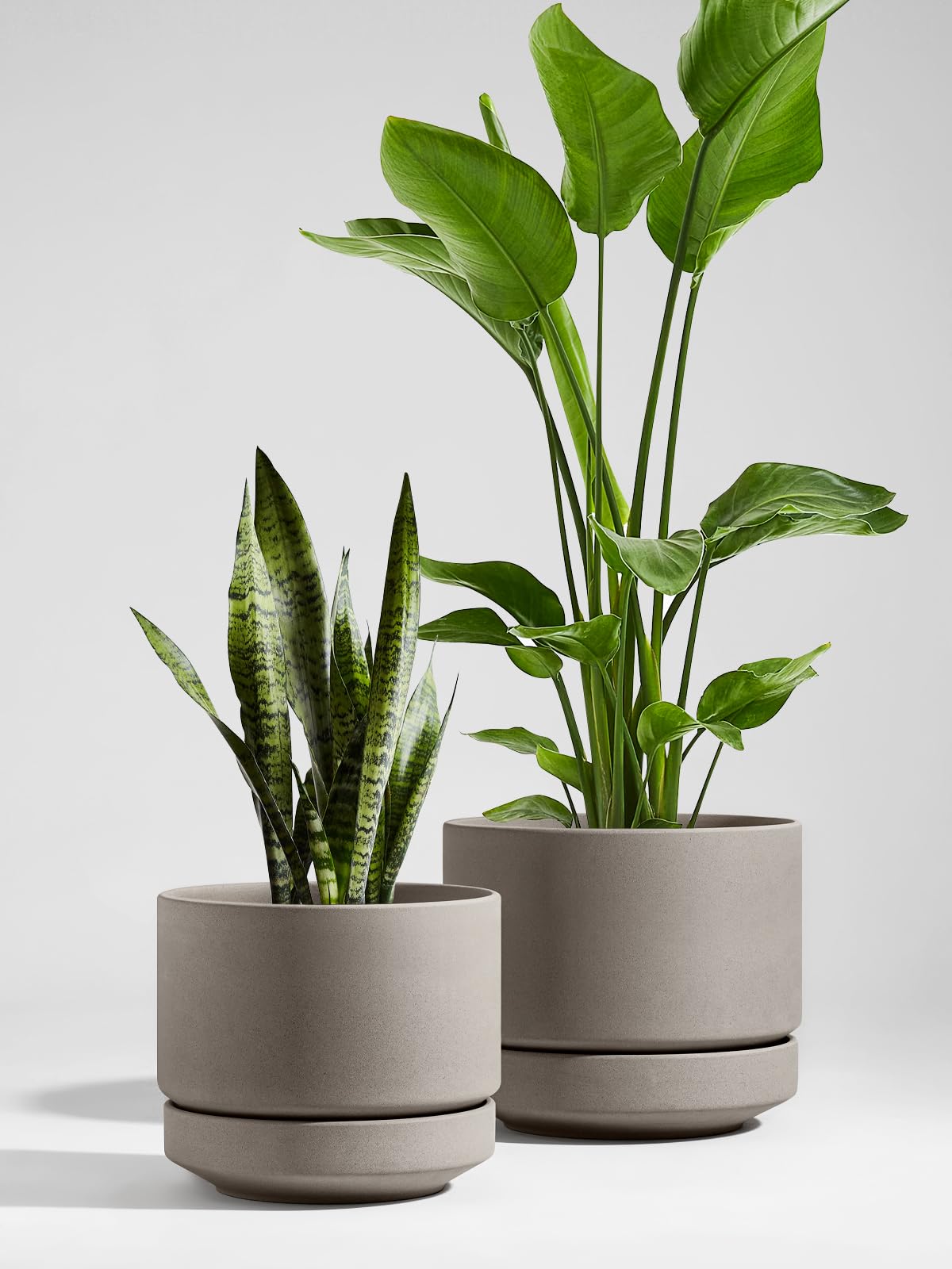 LE TAUCI 12 Inch Pots for Plants with Saucer | Ceramic Outdoor & Indoor Planter Pot for Plants | Drainage Hole, Mesh Pad | Unglazed Porous | Modern for Home, Office and Patio – Neutral Gray