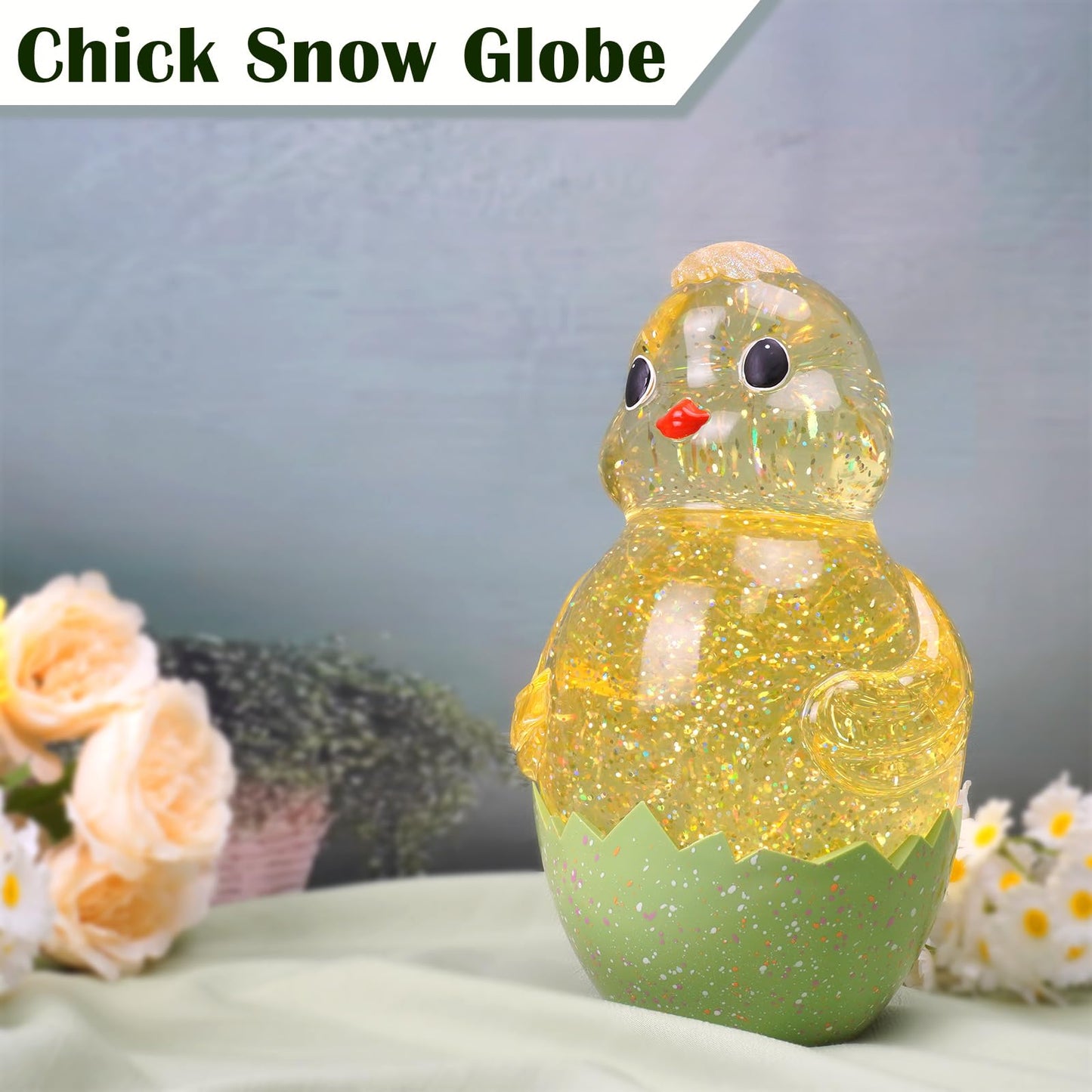 Spring Easter Chick Snow Globe Decor with Swirling Glitter, Easter Egg-Chick Snowglobe with 6H Timer, USB or Battery Operated, Easter Chick Decor for Holiday Spring Home Decor and Gift (Chick)