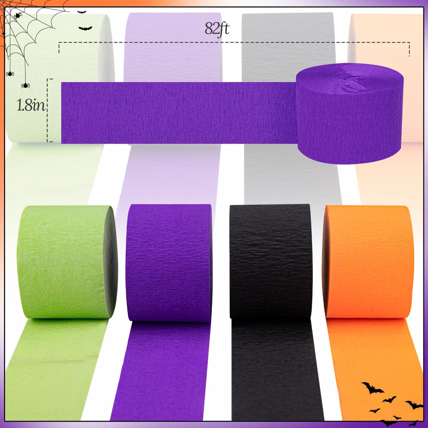 Riqiaqia Halloween Streamers, 8 Rolls Black & Orange Crepe Paper Streamers for Halloween Party Decorations, Birthday & Home Backdrop Decorations