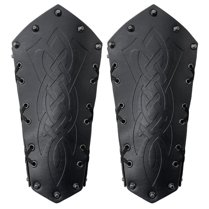 HiiFeuer Medieval Embossed Arm Bracers, Retro Faux Leather Knight Arm Gauntlets, Vintage Renaissance Arm Guards (Black A)