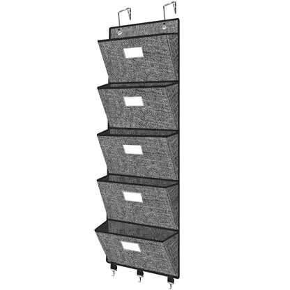 Homyfort Over the Door File Organizer, Hanging Wall File Folders with 5 Large Pockets for Papers, Charts, Mails, Magazine, Office and Back To Supplies Storage and Organization (Black)