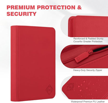 Trading Card Binder with 9 Side Loading Pocket Card Album Hold Up to 540 Cards PU Card Collection Binder, Collectible Albums Card Folder for MTG, TCG, Sports Cards（9-Red）