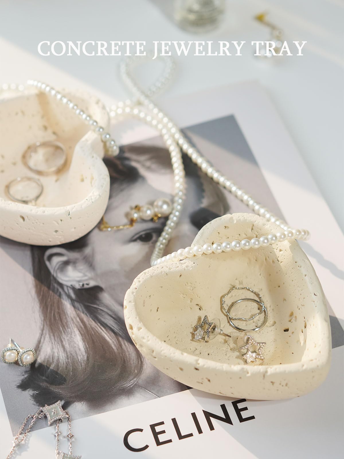 DINLiAN S Concrete Ring Holder Dish,Jewelry Dish Tray,Decorative Trinket Dish Vanity Tray,Cute Heart Jewelry Organizer for Woman Room Table Decor (beige heart)