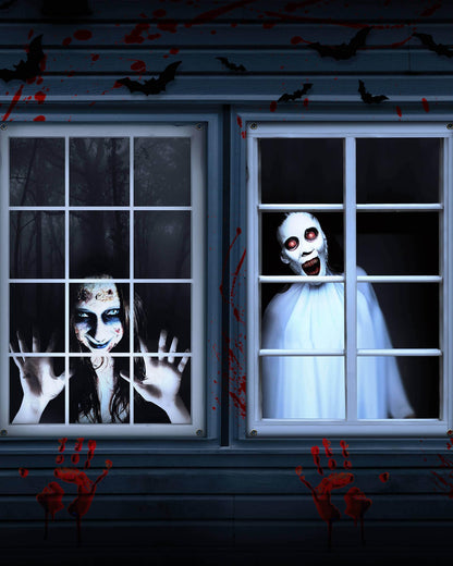 YUSPENYE 2 Pack of Halloween Female Ghost Curtain, Window Door Cover, Halloween Decoration, Party Decors