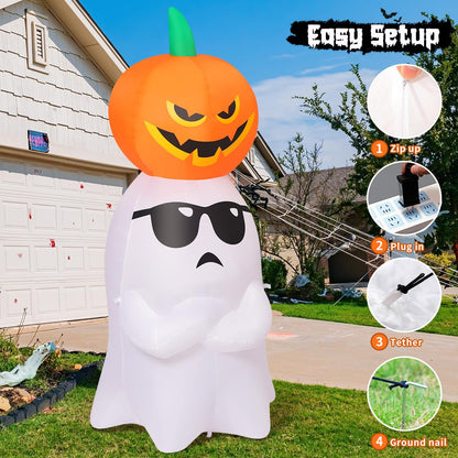 GOOSH 6.2 FT Halloween Inflatables Ghost with Pumpkin Outdoor Decorations Blow Up Yard with Built-in LEDs for Garden Lawn Indoor Party Decor