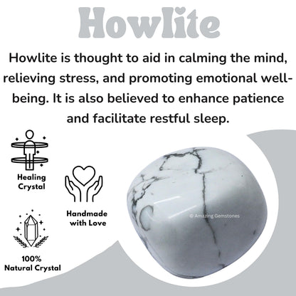 Amazing Gemstone Howlite Crystals and Healing Stones Tumbled - 1 oz Howlite Stone, Healing Stones for Energy Balance, Premium Polished Gems Rocks for Meditation and Wellness