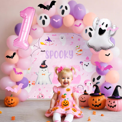 Pink The Spooky One Party Decor Halloween First Boo Day Balloons Ghost Boo Balloons for Pink Halloween Girl First Birthday Party Decorations