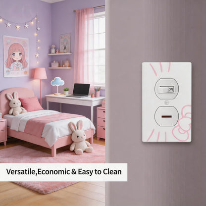 Cute Duplex Outlet Covers, Kawaii Wall Decor, Pink Light Switch Cover Wall Plate, Bedroom Decorative, for Fans Girls Kids Birthday Christmas Valentine's Day Gifts, White, 2pcs