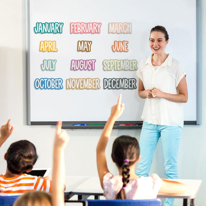 LemonSecret 12 Pcs Magnetic Monthly Headliners Months of The Year Bulletin Board Set whiteboard Calendar Month Headers for Classroom Decoration(Boho)