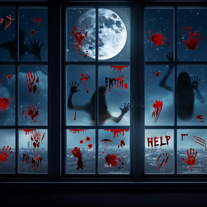 Lincia 19 Sheet Halloween Car Decorations Bloody Handprint Stickers DIY Halloween Car Accessories Horror Cars Decal Scary Blood Clings for Headlight Window Taillight Home Decor Office Party Supplies