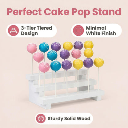 NANGOPOP Cake Pop Stand Display Riser - 3 Tier Wood Lollipop Holder, 17 Hole Sucker Stand for Dessert Table of Wedding, Birthday Party - White, Collapsible, Fit 5/32" (4mm) Lollipop Sticks