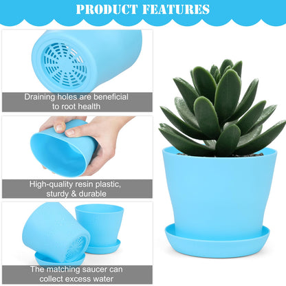 Hahood 48 Pack Plastic Planters 4 Inch Flower Plant Pots Indoor Set Thickened Seedling Nursery Pots Seed Starting Pots with Drainage Holes Saucers, Mini Garden Tools for Home Office Garden, Multicolor