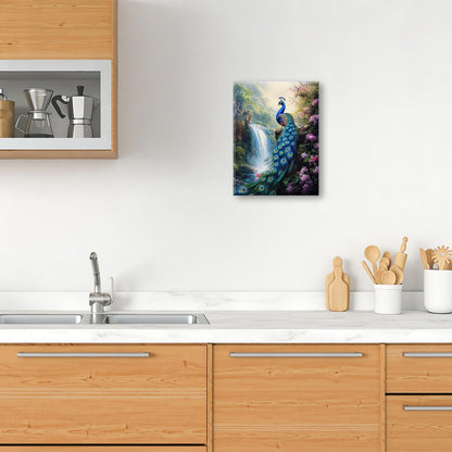 Peacock wall art, Flower Waterfall Pictures Wall Decor, Peacock Canvas Prints Painting, Framed Fashion Artwork for Bathroom Bedroom Living Room Kitchen Dinning Room Office Home Decoration 12x16