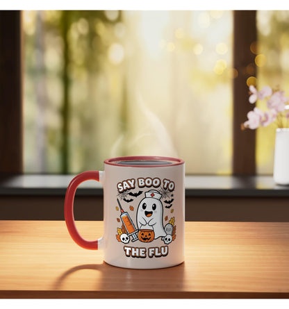 Doctor Say Boo To The Flu Halloween Vaccine Squad Ceramic Mug, Red/White