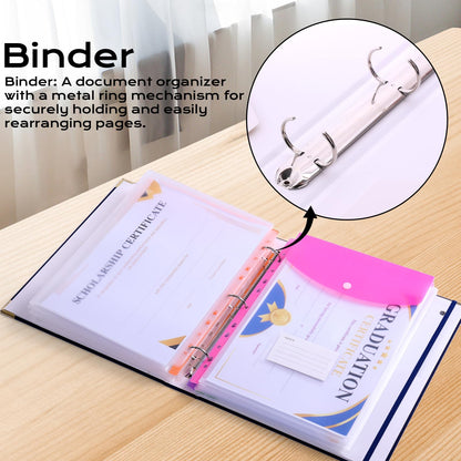 XKDOUS Document Organizer Linen Folio Folders with 9 Pockets, 3-Ring Accordion Storage Binders Expanding File Folder for Important Papers, End of Life Planner Book, in Case If I Die File Folder