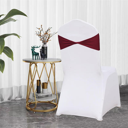 WYFMYD Spandex Burgundy Chair Sashes 50 Pcs Burgundy Sashes Bows Elastic Chair Cover Bands Ties Without Buckle for Wedding Party Events Ceremony Birthday