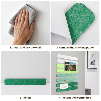 8-PCS 13"×2" Felt Bulletin Board Strips with Thumbtacks, Self-Adhesive Felt Strips, Suitable for Office, Classroom, and Home Decoration, Can Be Used to Stick Notes, Photos, and Memos(Multi-Green)