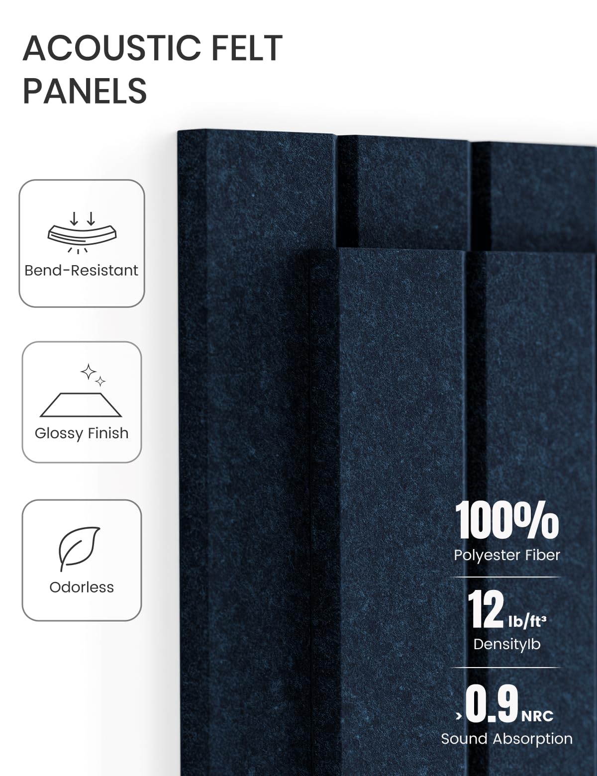 Large Felt Bulletin Board 48" x 36" Cork Board Alternative-12 Pack with 70 Safe Removable Adhesive Tabs, Cork Boards for Walls for Home Office Classroom Pin Board-Carbon Blue