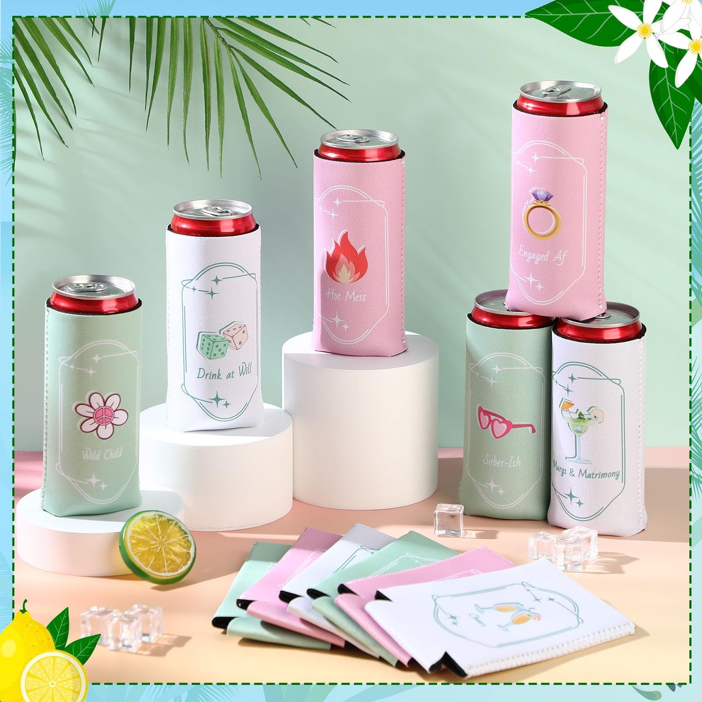 SiliFine 12 Pack Funny Margs and Matrimony Martini Can Coolers Skinny Bachelorette Party Can Sleeves Bride Beer Cup Holder Set Cocktail Wine Themed Party Favors Bulk for Bride Bridesmaid Gifts