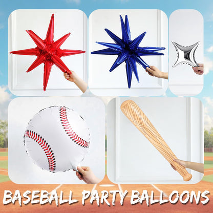 Baseball Balloon Arch Kit,134Pcs Navy Blue Red Sand White Balloon Garland with Baseball,Baseball Bat,Explosion Star Foil Balloons for Sports Theme Baby Shower Rookie Year 1st Birthday Party Decoration