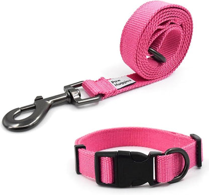 Rose Pink Dog Collar and Leash Set for Small Dogs, Breathable, Anti-Odor & Soft, Comfortable for Sensitive Skin Puppies, 90% Bamboo Rayon, Adjustable Quick-Release Buckle Pet Collar for Chihuahuas