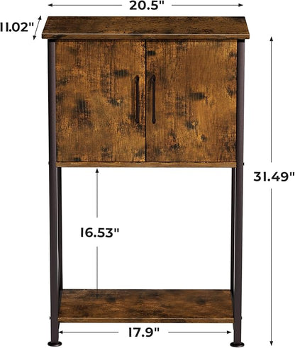 Herture 5-10 Gallon Fish Tank Stand, Metal Double Aquarium Stand with Cabinet for Fish Tank Accessories Storage, Heavy Duty 20.5" L* 11.02" W Tabletop, 500LBS Capacity Rustic Brown and Black PG06YGN