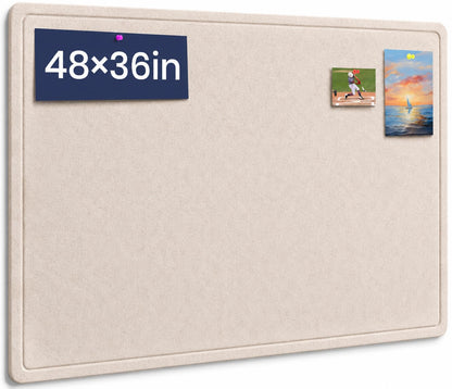 Large Bulletin Board, 48 X 36 inches Felt Board Notice Pin Board, 4' x 3'Cork Board Alternative for Wall, Self-Adhesive Vision Board Mood Board Foldable Photo Board with 30 Pushpin (Oatmeal)