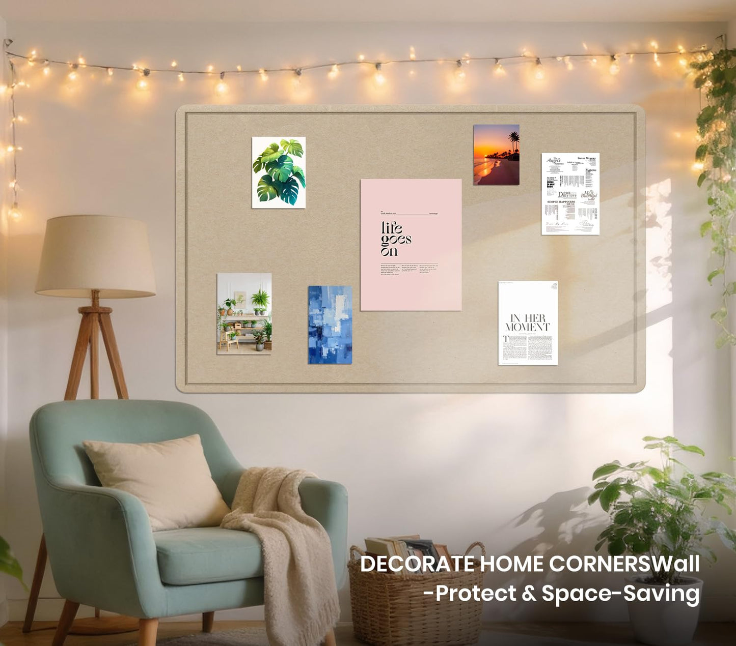 Large Bulletin Board, 48 X 36 inches Felt Board Notice Pin Board, 4' x 3'Cork Board Alternative for Wall, Self-Adhesive Vision Board Mood Board Foldable Photo Board with 30 Pushpin (Beige Brown)