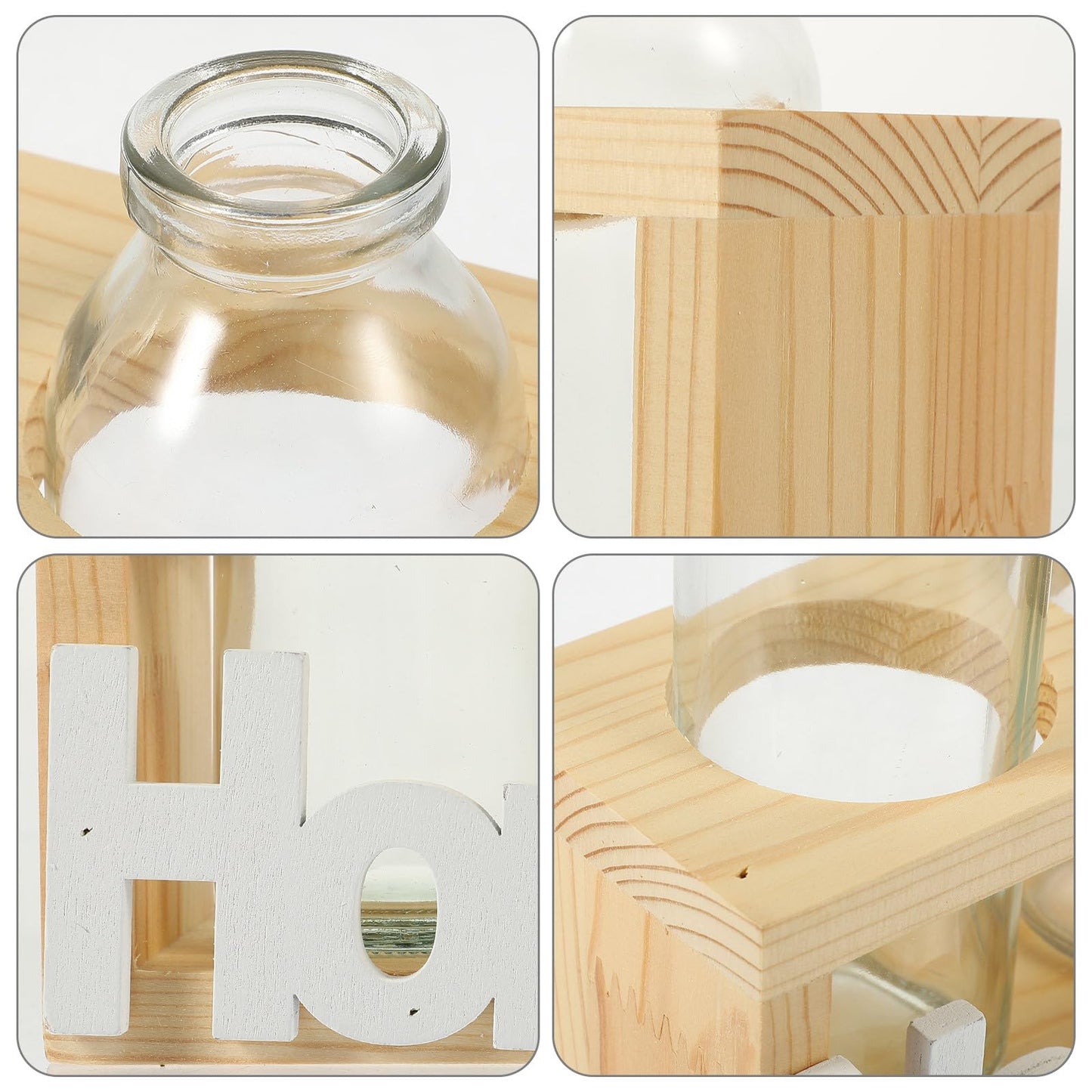 VALICLUD Nordic Style Glass Flower Vase Set with Wooden Stand, Hydroponic Desktop Plant Holder for Indoor Air Plants and Houseplants, Home Décor Terrarium Vase for Table and Office