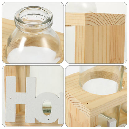 SEWACC Hydroponic Glass Planter with Wooden Stand, Nordic Style Indoor Plant Vase for Desktop Terrarium and Table Centerpiece Home Décor Set with 2 Glass Vases