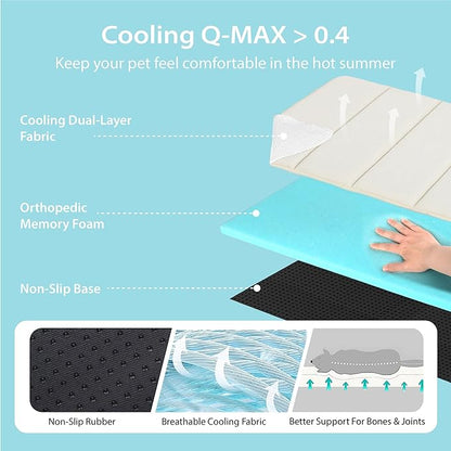Cooling Dog Mat Q-Max>0.5 - Rapid Cooling Tech, Thin Breathable Crate Pad, Portable Washable Summer Mat, Chill Soothing Fabric - 35"x23" Large Dog, Dark Beige