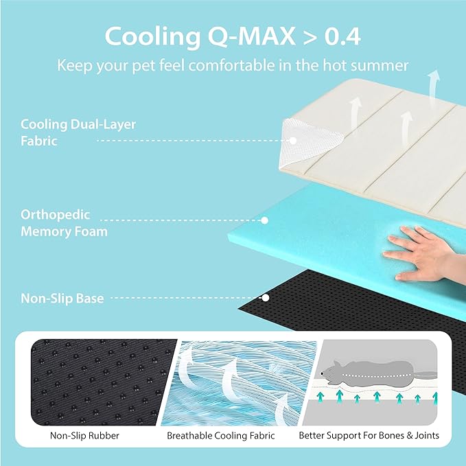 Cooling Dog Mat Q-Max>0.5 - Rapid Cooling Tech, Thin Breathable Crate Pad, Portable Washable Summer Mat, Chill Soothing Fabric - 47"x29" Extra Large Dog, Dark Beige