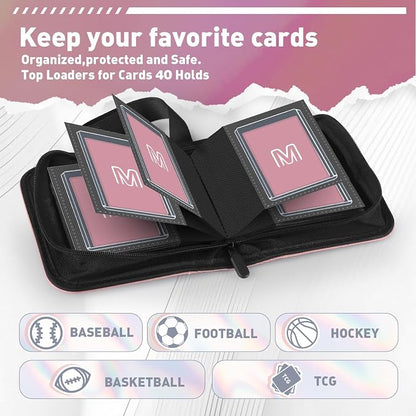 1 Pocket Toploader Binder Holds 40 Cards with 20 Sleeves Collectible Trading Card Album, for 3x4 Toploaders Hard Cases for TCG, MTG, Sports, Baseball, Football, Small Sports Card Book (1Pink)