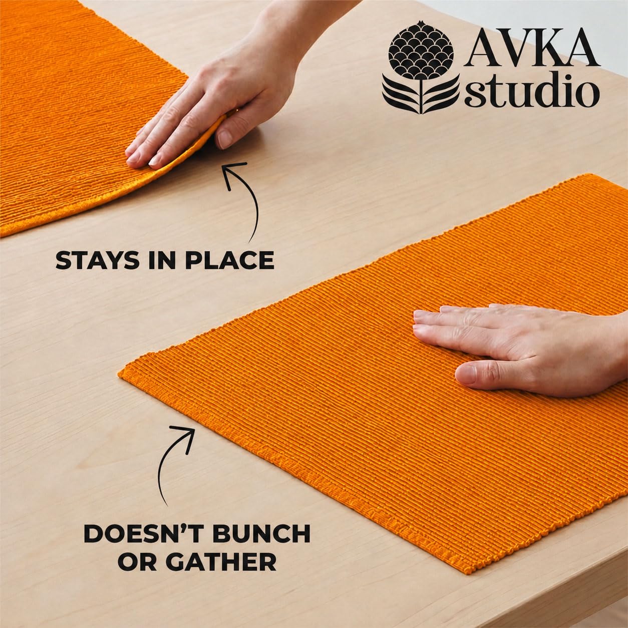 100% Cotton Ribbed Placemats - Set of 4-13 x 19 Inches - Orange - Everyday/Fall/Thanksgiving/Halloween Cloth Table Mats - Thick Construction, Washable Reusable & Place Mats - by AVKA Studio