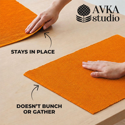 100% Cotton Ribbed Placemats - Set of 4-13 x 19 Inches - Orange - Everyday/Fall/Thanksgiving/Halloween Cloth Table Mats - Thick Construction, Washable Reusable & Place Mats - by AVKA Studio
